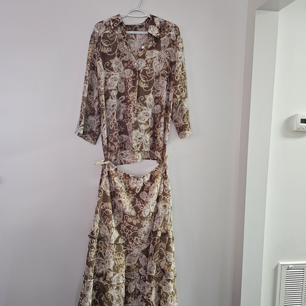 Alfred Dunner Brown Floral Midi Skirt Matching Set Boho Whimsy Cottagecore 90s